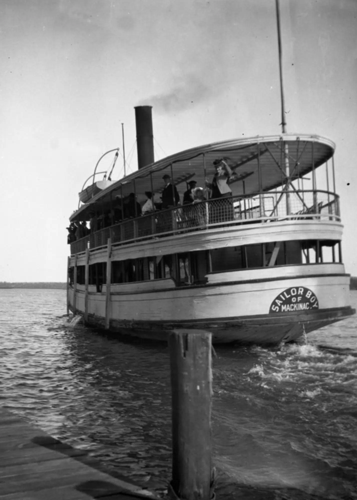 Passenger steamer, “Sailer Boy” of Mackinac, at Les Cheneaux, ca. 1900-09.