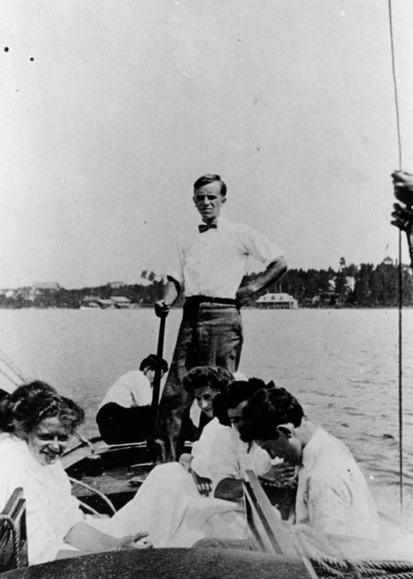 Aldo Leopold in a boat at Les Cheneaux Club, ca. 1908.